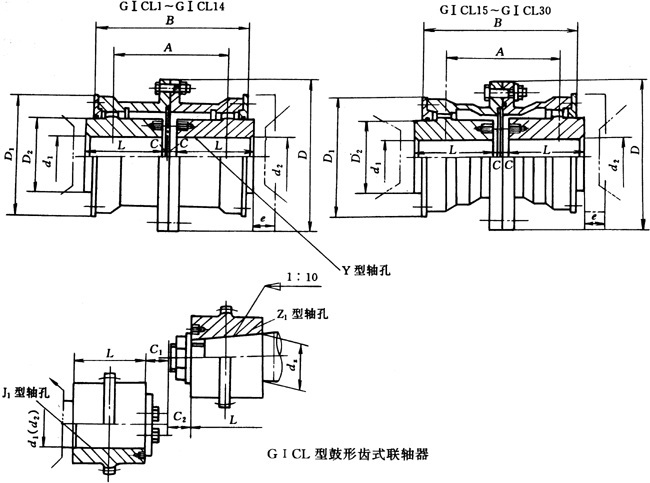GICL型鼓型齿式联轴器规格图纸